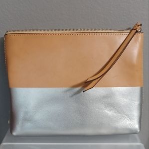Banana Republic Sturdy Vachetta Leather Tan and Silver zipper Closure Clutch